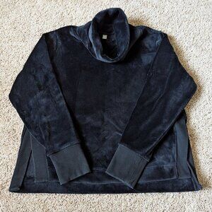 Athleta Pullover Womens Sz S Black Velour Fleece Lined Cowl Neck Athleisure